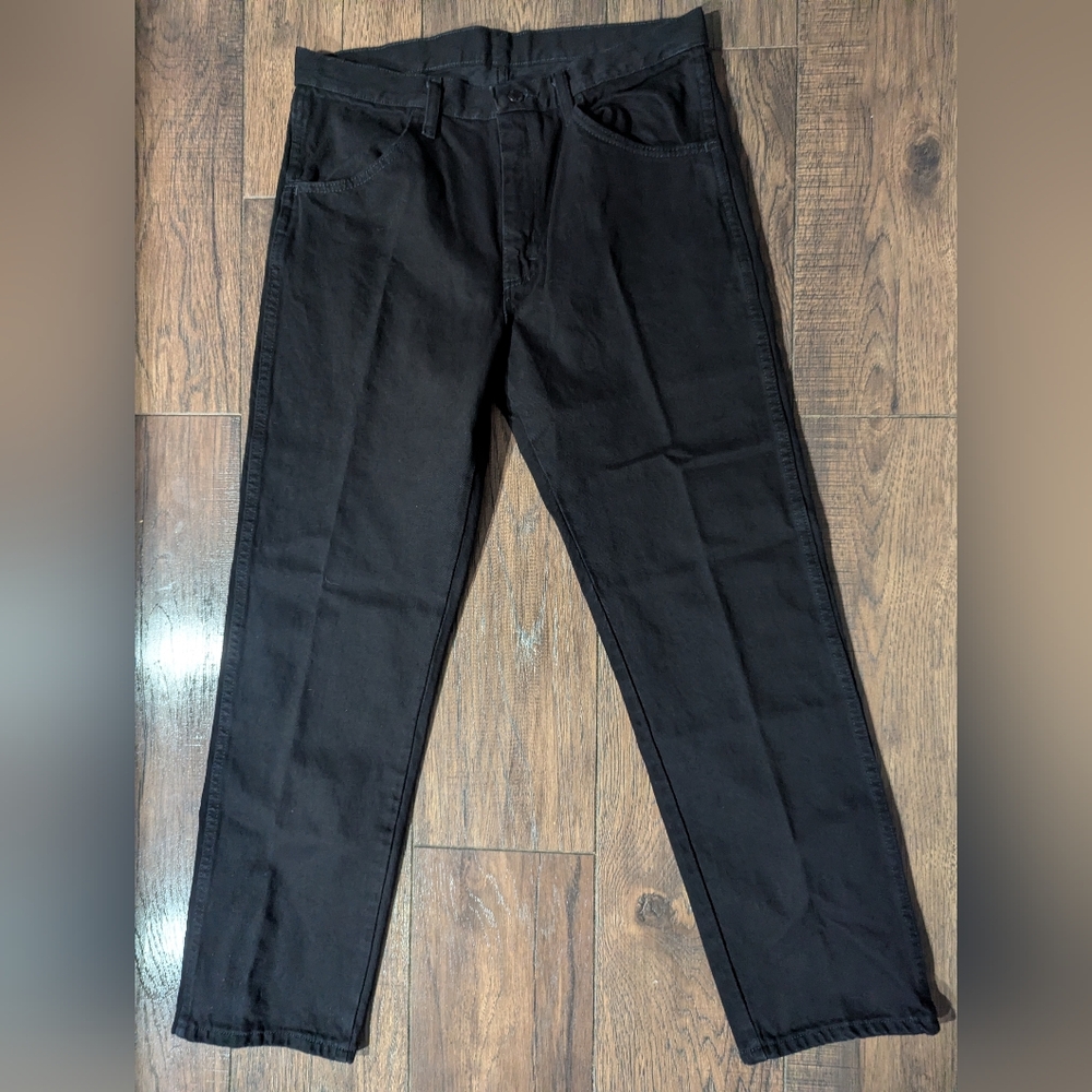 Wrangler Rustler Mens Black Rigid Denim Jeans Straight Leg Regular Fit 33x30 NWT